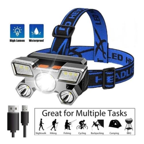 Lampara Minera, Lampara De Cabeza Recargable With 5 Leds Azul