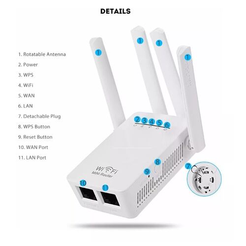 Amplificador Wifi Extensor Rango Repetidor Señal De 4 Antena