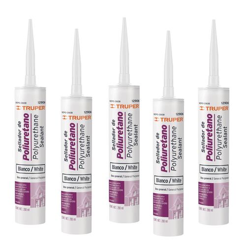 Sellador de poliuretano de 280 ml, blanco, Truper Incluye 5 piezas uso general 