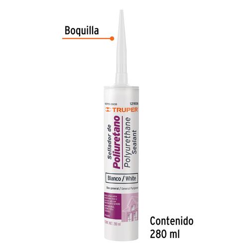 Sellador de poliuretano de 280 ml, blanco, Truper Incluye 5 piezas uso general 