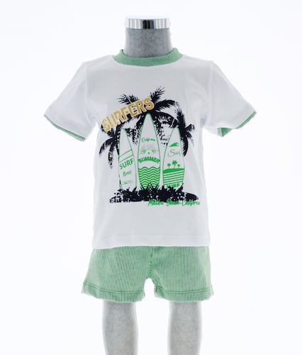 Conjunto Niño Bebé Shorts y Playera Verde 3490 1 a 4 Años.