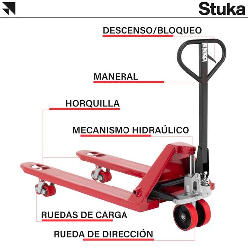 Patín Hidráulico Stuka Transpaleta para Carga de Tarimas 2.5 Toneladas (2500 kg)