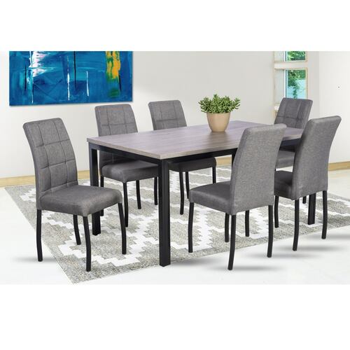 Comedor Adra Gris 6 Sillas Tubular.