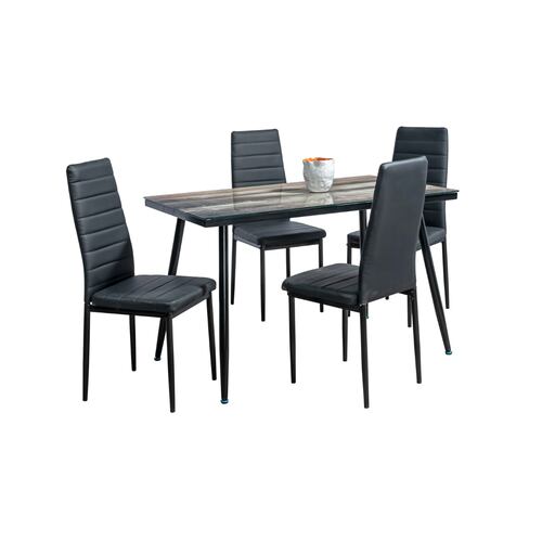 Comedor Toyo Negro 4 Sillas Rectangular Tubular y Cristal.