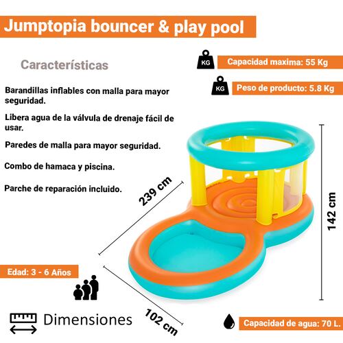 Alberca Inflable Piscina con Trampolín Inflable Infantil Jumptopia 239 x 142 x 102 cm