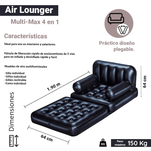 Sillon Inflable Sofá Cama Plegable Multiusos 4 En 1 Bestway