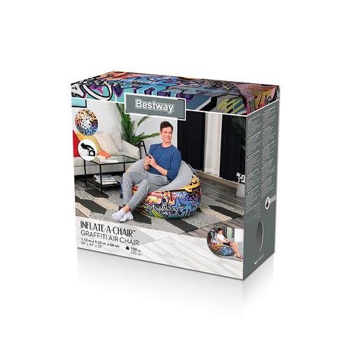 Sillón Inflable Aterciopelado Diseño Graffiti Estilo Puff