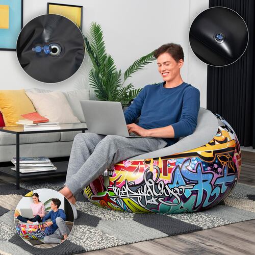 Sillón Inflable Aterciopelado Diseño Graffiti Estilo Puff