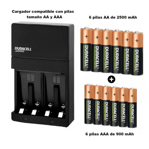 DURACELL CARGADOR 6 AA (2500 mAh)+ 2 AAA (900mAh) + 4 AAA 900 mAh.