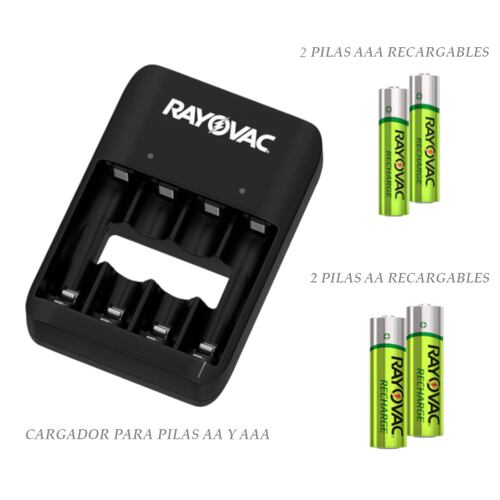 Cargador pilas Rayovac con baterias recargables 2 AA + 2 AAA