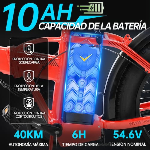 Bicicleta Eléctrica Plegable Honey Whale F6 PRO Rojo.