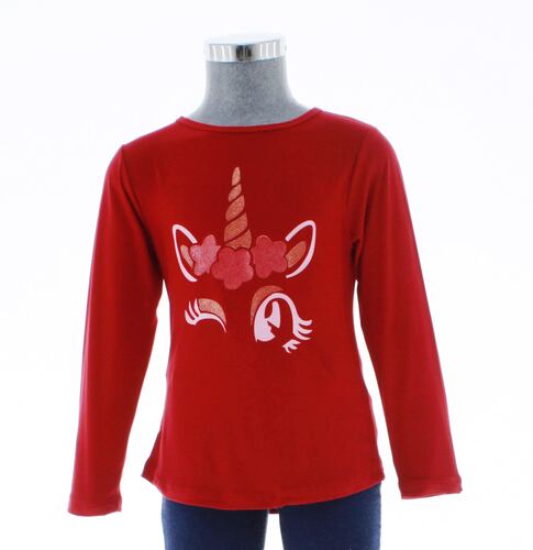 Playera Para Niña Color Rojo Blusa Unicornio 3525 1-16 Años.
