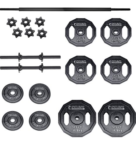 Pesas Set Pesas 100 lbs Discos Barra Recta Mancuernas Gym Negro Centurfit
