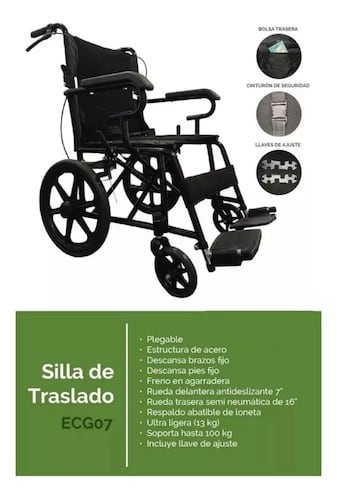 Silla De Ruedas Traslado Ultra Ligera Negro Ecg07 Mobicare.