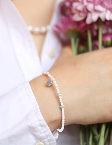 Pulsera cuarzo rosa y perlas con corazón de plata .925, Joyería para Mujer de Anante Joyería