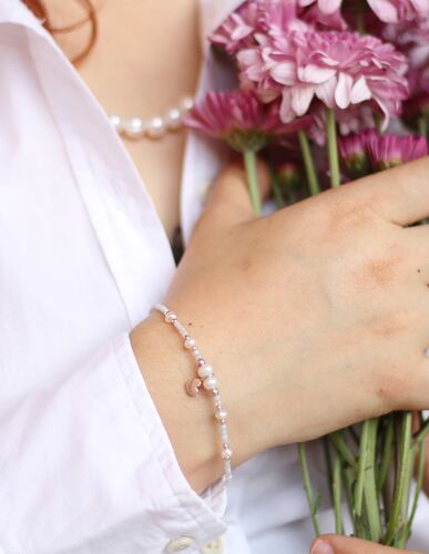 Pulsera ágata azul y perlas con corazón de plata .925, Joyería para Mujer de Anante Joyería.