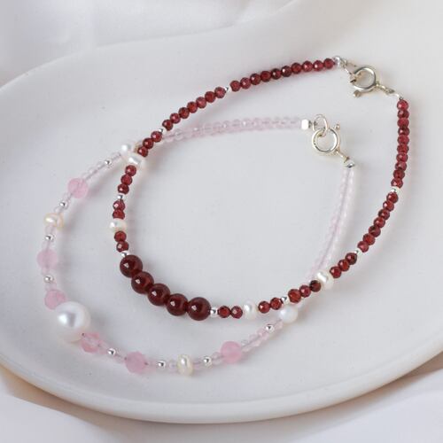 Pulsera cuarzo rosa, ojo de tigre rosa y perlas cultivadas y plata .925, Joyería para Mujer de Anante Joyería