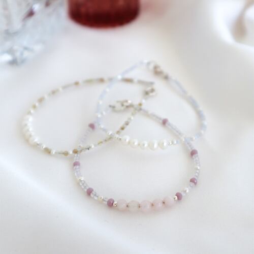Pulsera de ágata azul natural, perla cultivada blanca y broche de plata .925, Joyería para Mujer de Anante Joyería