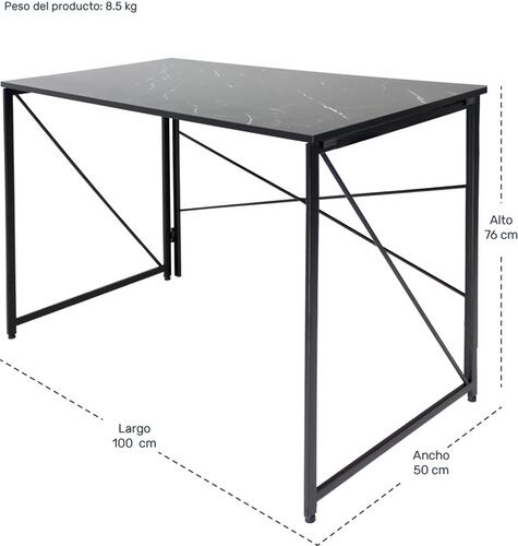 Mesa Plegable Escritorio Estilo Industrial de Marmol Negro