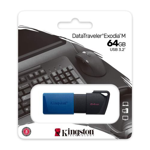 Memoria USB de 64 GB, Kingston DataTraveler Exodia M, USB 3.2 Gen 1, Negro con Azul.