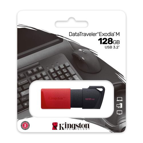Memoria USB de 128 GB, Kingston DataTraveler Exodia M, USB 3.2 Gen 1, Negro con Rojo.