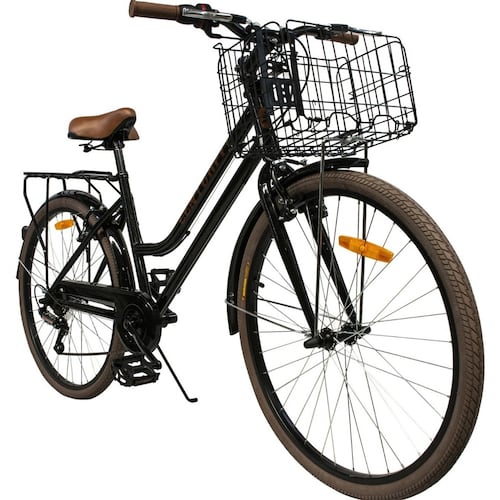 Bicicleta Vintage Retro R26 Clasica Urbana 6 Velocidades Canastilla Plegable Asiento Ajustable Frenos V.Break Negra Centurfit 
