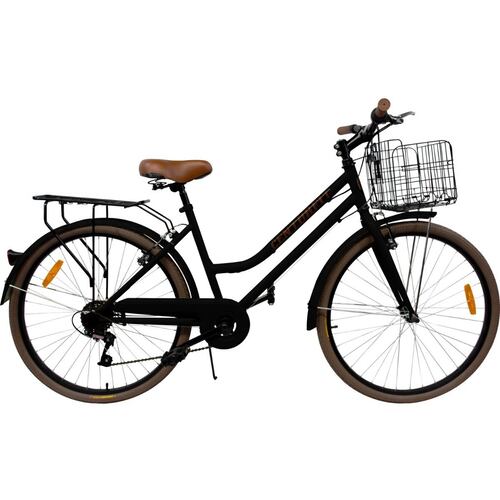 Bicicleta Vintage Retro R26 Clasica Urbana 6 Velocidades Canastilla Plegable Asiento Ajustable Frenos V.Break Negra Centurfit 