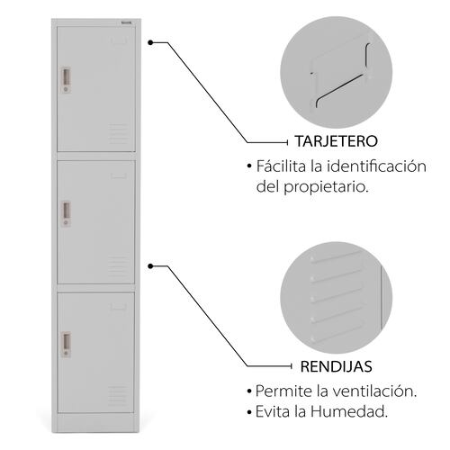 Locker Metalico guardex 3 Puertas Casilleros de Almacenamiento 180 cm con Llave