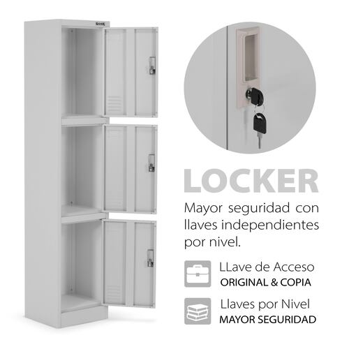 Locker Metalico guardex 3 Puertas Casilleros de Almacenamiento 180 cm con Llave