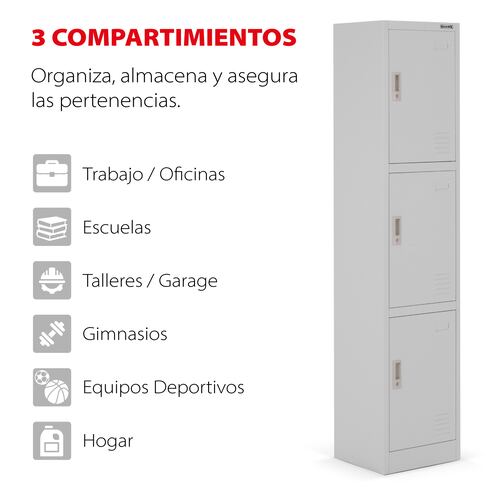 Locker Metalico guardex 3 Puertas Casilleros de Almacenamiento 180 cm con Llave