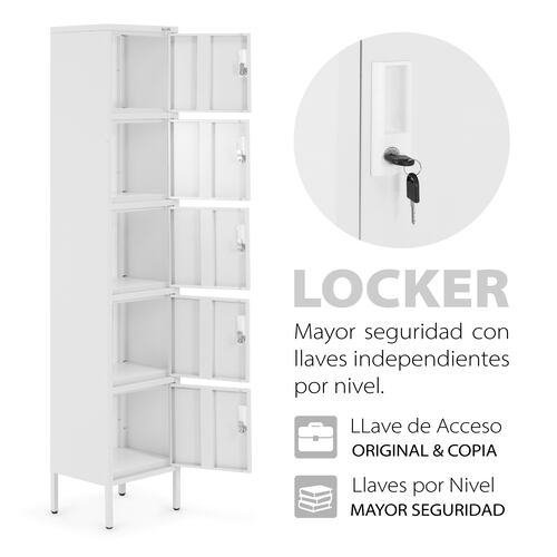 Locker Metálico Guardex  Vertical 180 cm, 5 Gavetas con Cerradura para Oficina Escuela Gimnasio