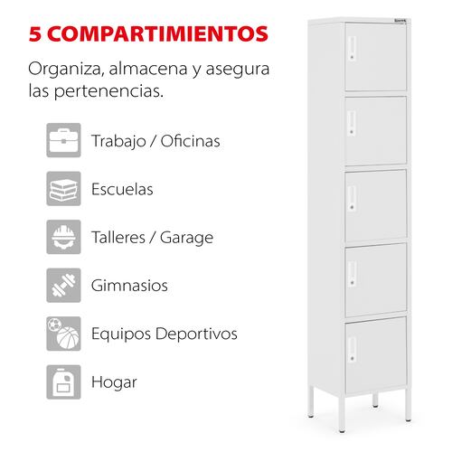 Locker Metálico Guardex  Vertical 180 cm, 5 Gavetas con Cerradura para Oficina Escuela Gimnasio