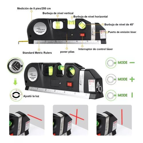 Nivel Laser Nivel Burbuja 3 Modos Flexometro De 5m