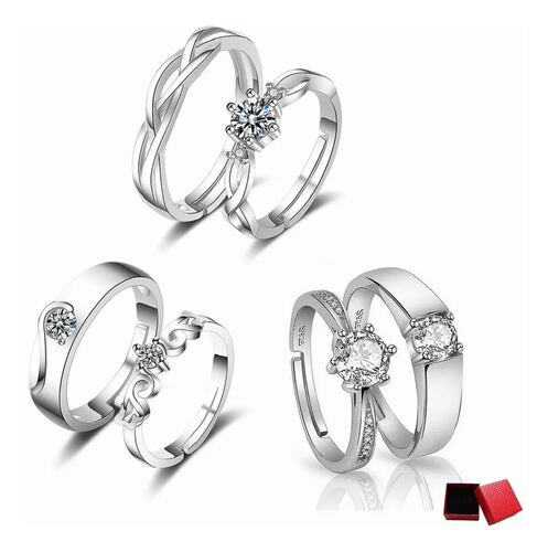 6pcs Anillos De Pareja Plata Compromiso Promesa Ajustable