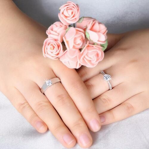 6pcs Anillos De Pareja Plata Compromiso Promesa Ajustable
