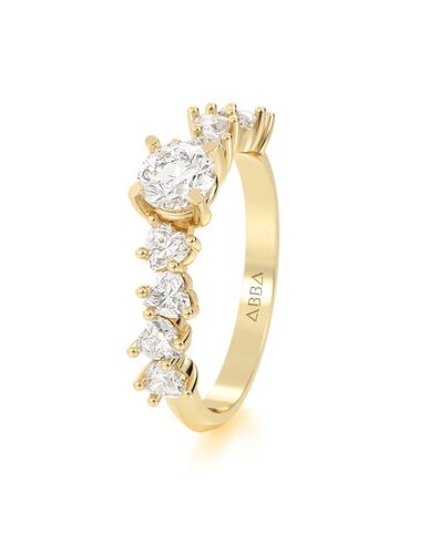 ANILLO DE COMPROMISO 10K ORO AMARILLO GEMAS CORAZONES ABBA JOYAS .