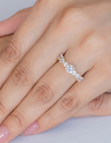 ANILLO DE COMPROMISO 10K ORO AMARILLO GEMAS CORAZONES ABBA JOYAS .