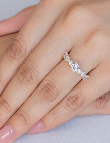 ANILLO DE COMPROMISO 10K ORO ROSA GEMAS CORAZONES ABBA JOYAS .