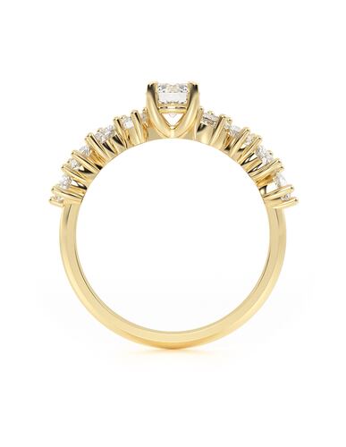ANILLO DE COMPROMISO 14K ORO AMARILLO GEMAS CORAZONES ABBA JOYAS .
