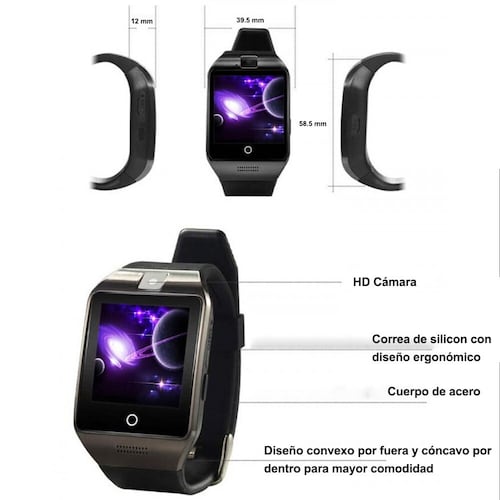 Smart Watch Q18 Curvo Reloj Celular Inteligente Android Sim Dorado.