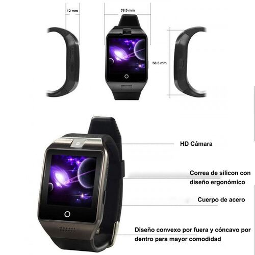 Smart Watch Q18 Curvo Reloj Celular Inteligente Android Sim Plateado.