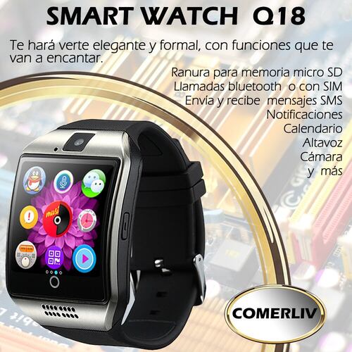 Smart Watch Q18 Curvo Reloj Celular Inteligente Android Sim Plateado.