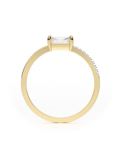ANILLO DE COMPROMISO 10K ORO AMARILLO BAGUETTE DOBLE VISTA ABBA JOYAS.