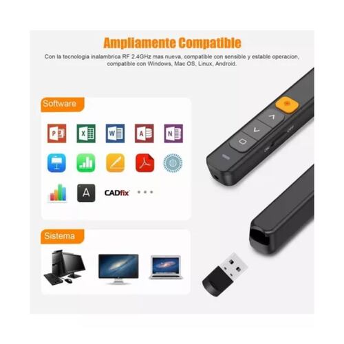 Control Usb Inalámbrico Puntero Láser Remoto De Presentación Negro