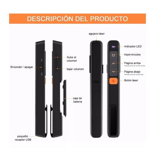 Control Usb Inalámbrico Puntero Láser Remoto De Presentación Negro