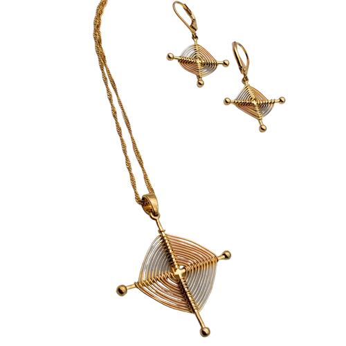 Collar y aretes en chapa de oro florentino atrapasueños.