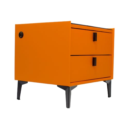 Buro de Noche Moderno Minimalista con Luces 2 Cajones y Cargador Inalambrico para Smartphone Alana Naranja.
