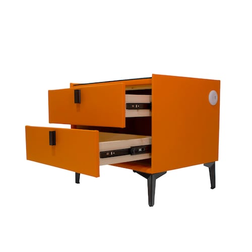 Buro de Noche Moderno Minimalista con Luces 2 Cajones y Cargador Inalambrico para Smartphone Alana Naranja.