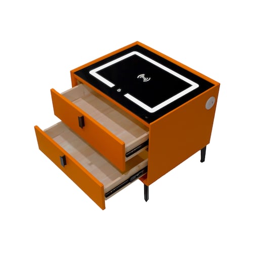Buro de Noche Moderno Minimalista con Luces 2 Cajones y Cargador Inalambrico para Smartphone Alana Naranja.