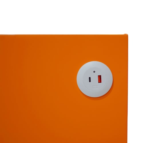 Buro de Noche Moderno Minimalista con Luces 2 Cajones y Cargador Inalambrico para Smartphone Alana Naranja.